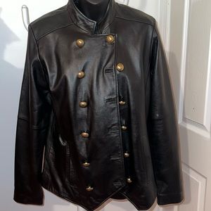 Black gold button up leather jacket
